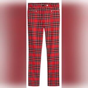 H & M Red Plaid Pants Girls Size 8 Zipper Pockets Punk Rock